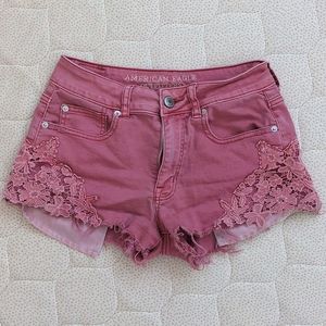 American Eagle Shorts Pink Floral Embroidered